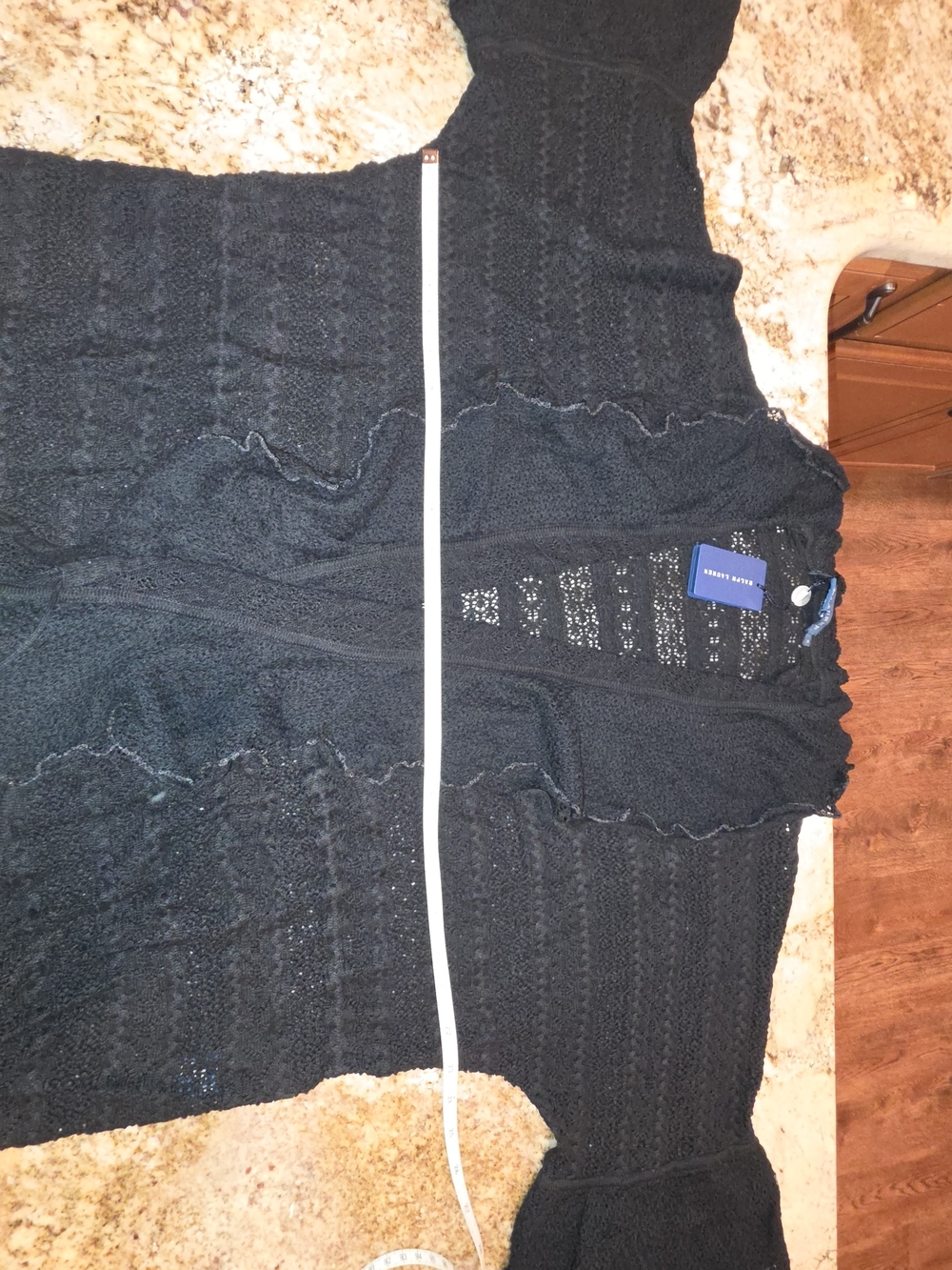 Ralph Lauren Black Ruffle-Trim Open Cardigan Small - Picture 8 of 11